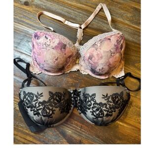 Smart & Sexy Floral Lace Push-Up Bra Bundle Black & Pink 38D Underwire